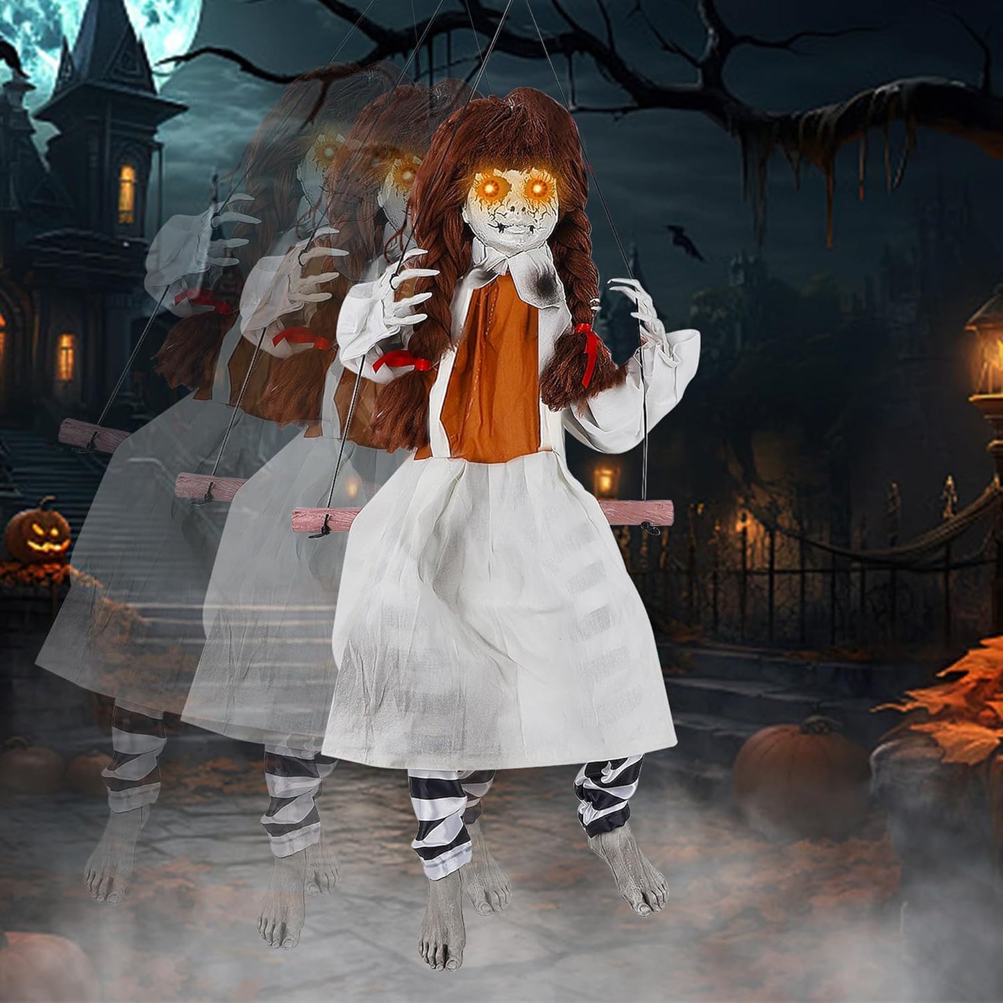 Creepy Hanging Swing Girl Halloween Decorations for Spooky Fun