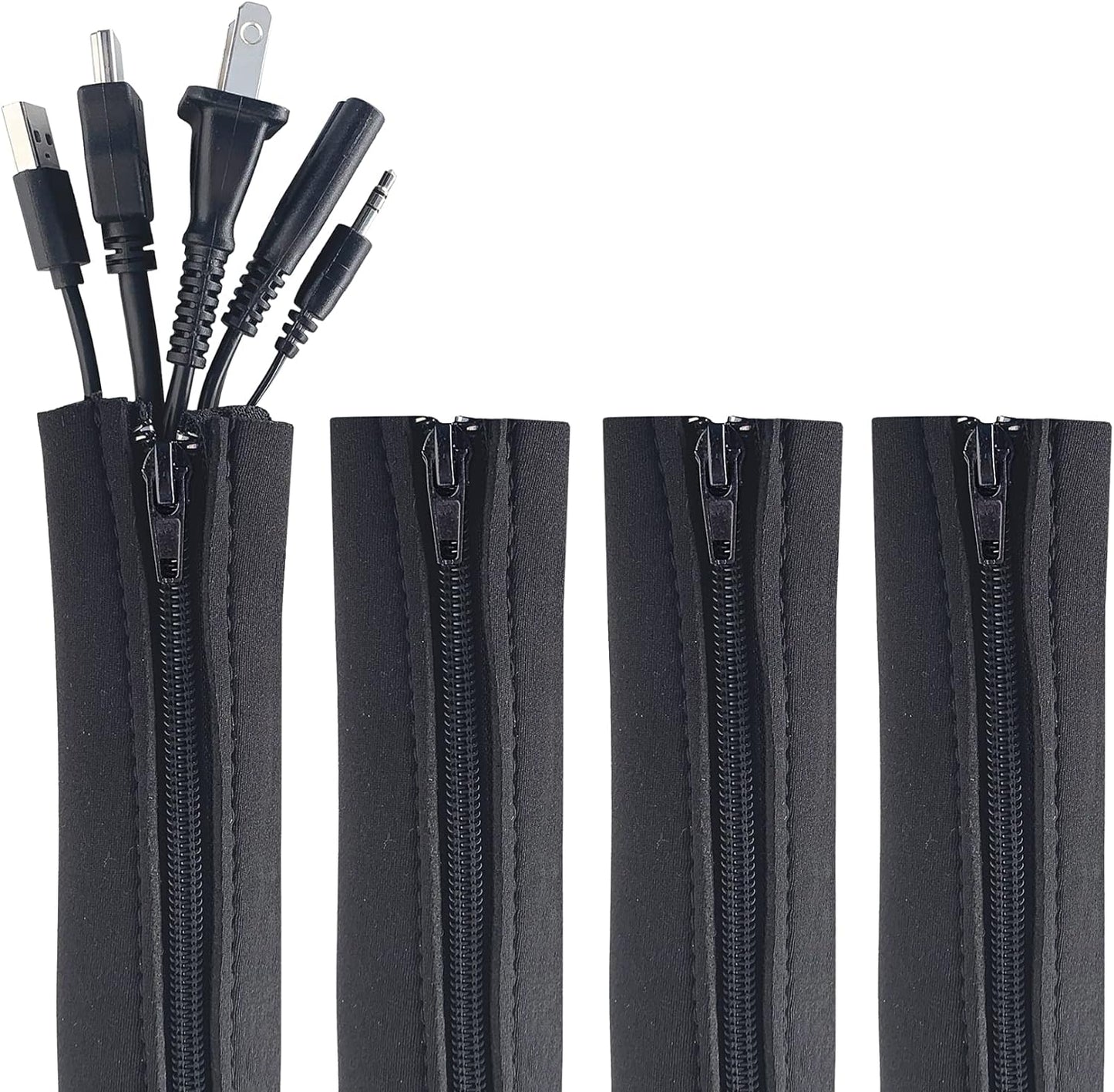 Hide & Organize with Zipper Cable Sleeves - 4-Pack, Desk & TV Cord Management