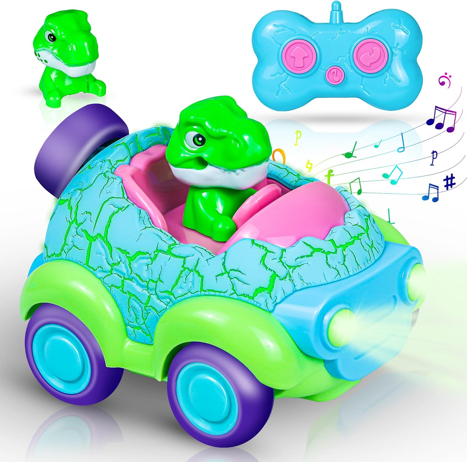 Rechargeable Dino RC Car with Lights & Music, Perfect Toddler Gift