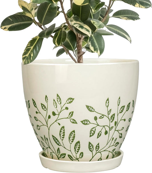 10 Inch Ceramic Planter for Indoor Outdoor Plants - Boho Style