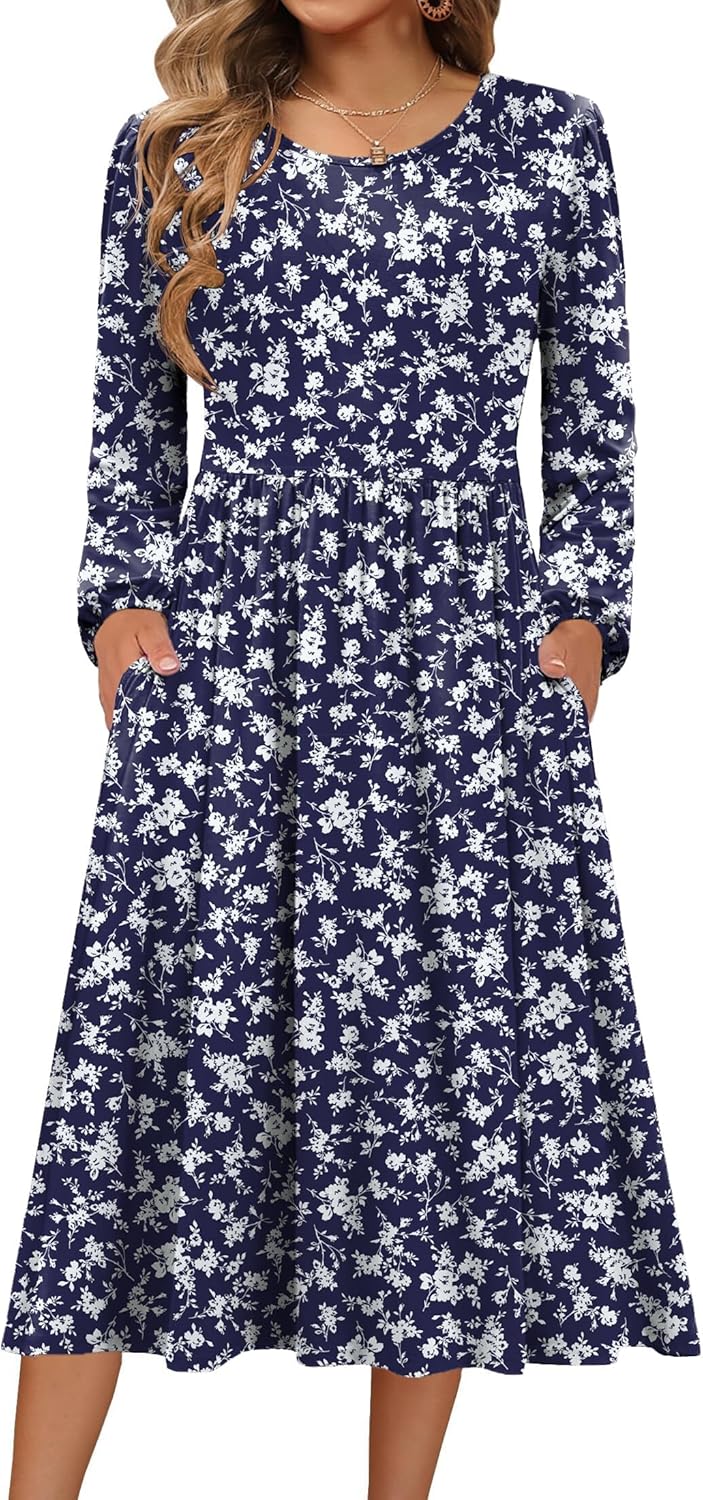 Zeagoo Long Sleeve Dresses for Women - Casual Flowy A-Line