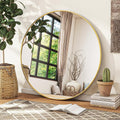 Gold Round Mirror 30 in Circle Wall-Mounted Mirror - Modern Metal