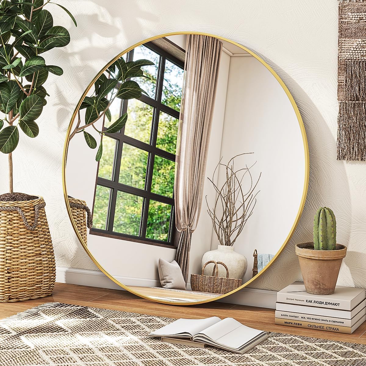 Gold Round Mirror 30 Inch Circle for Bathroom and Living Room