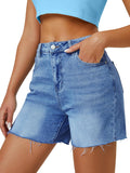 Womens High Waist Jean Shorts Wide Straight Leg Mom Fit - Long Denim