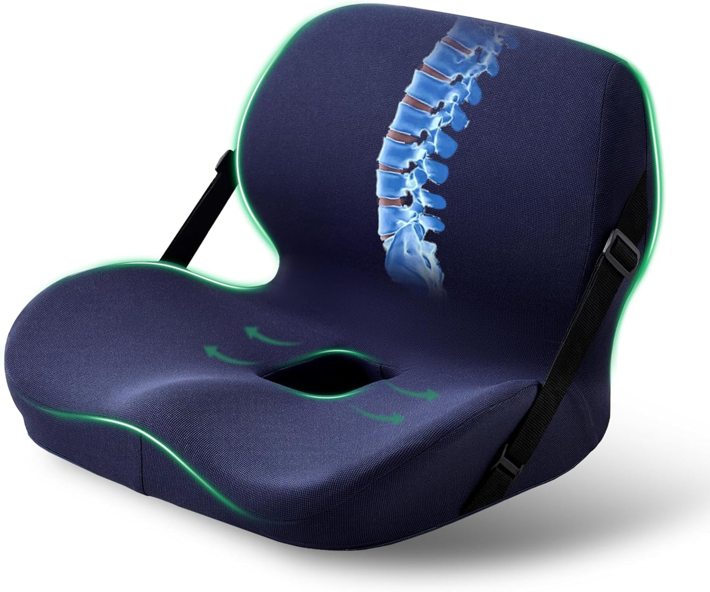 Ergonomic Seat Cushion for Sciatica Relief & Comfort in Navy Blue