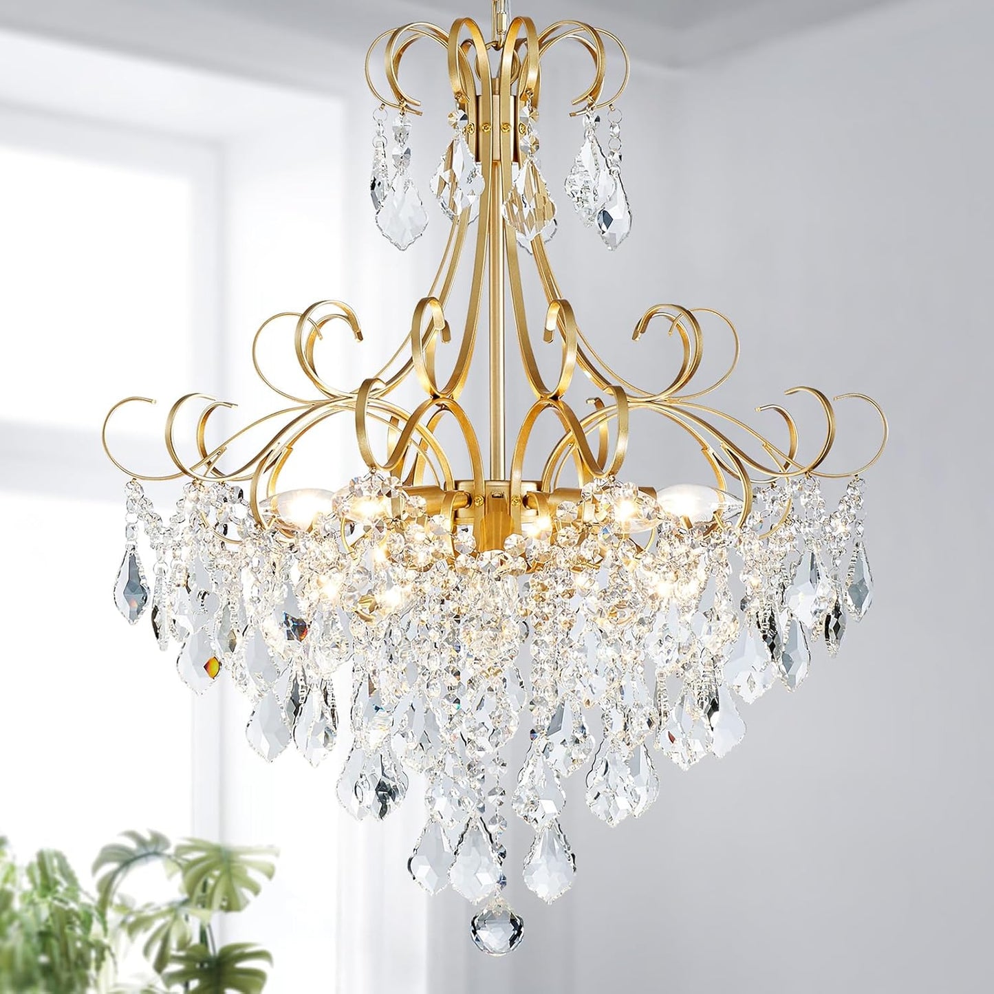 WUZUPS Crystal Chandelier 10-Light Pendant Ceiling Light Fixture