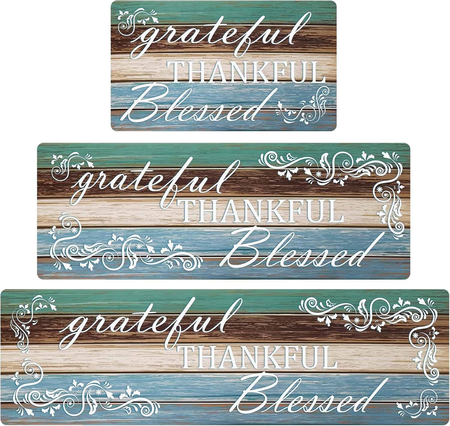 Thankful Kitchen Mats for Floor - 3 Piece Non Slip Cushioned Set