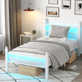 Twin Metal Bed Frame with Headboard and Footboard White - LED