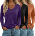 Women's 3 Pack Long Sleeve V Neck T Shirts - Soft Cotton Blend