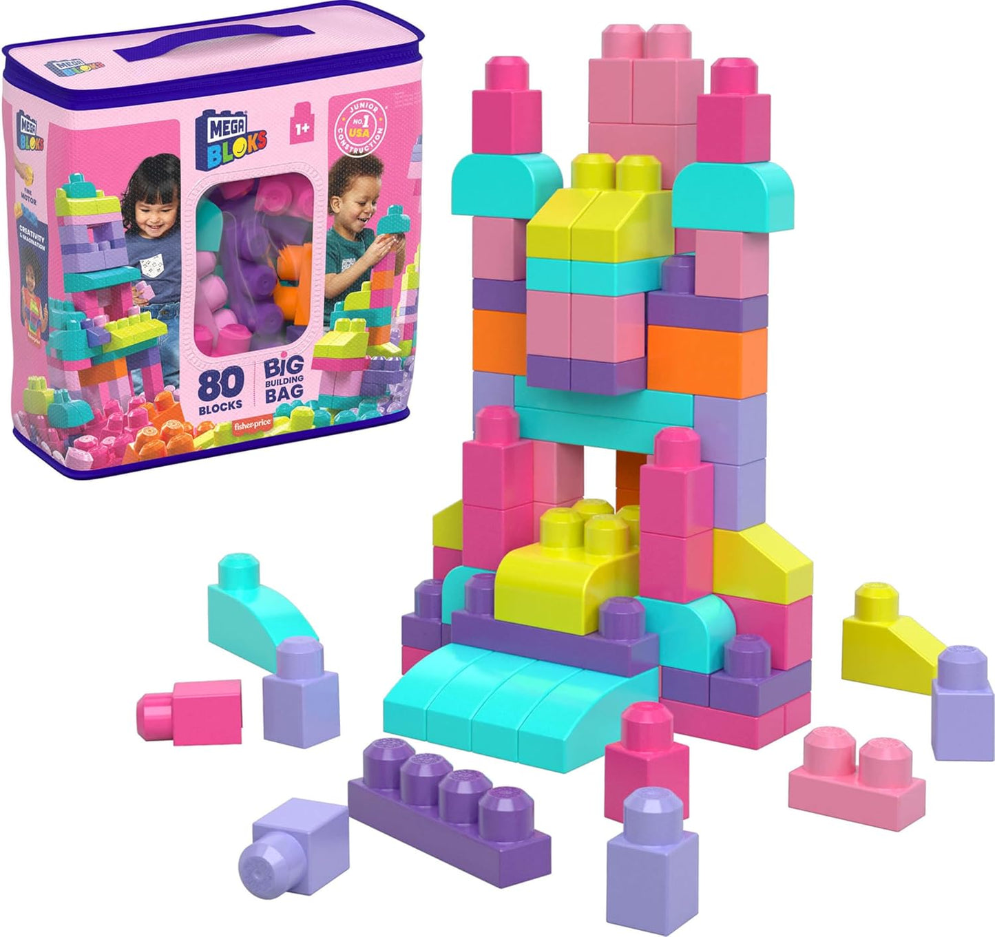 Build Big Fun with 80-Piece Pink Toddler Blocks Set