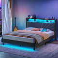 Rolanstar Queen Size Bed Frame with Storage Headboard - LED & Charging
