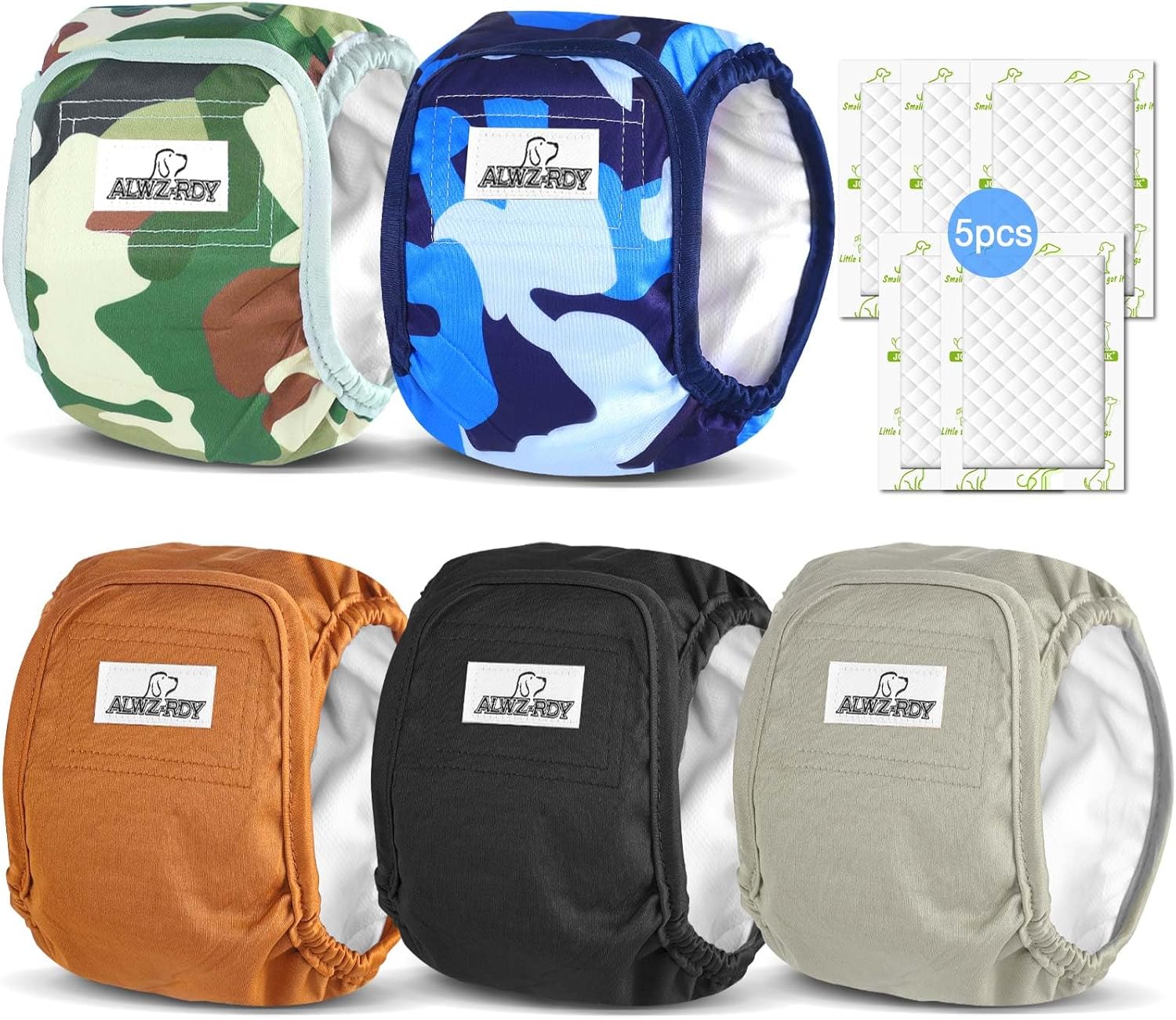 5pk Washable Male Dog Diapers - Leakproof & Reusable