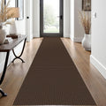 Woven Runner Rug 2x12 Ft Brown Runner for Hallway - Washable Comfort