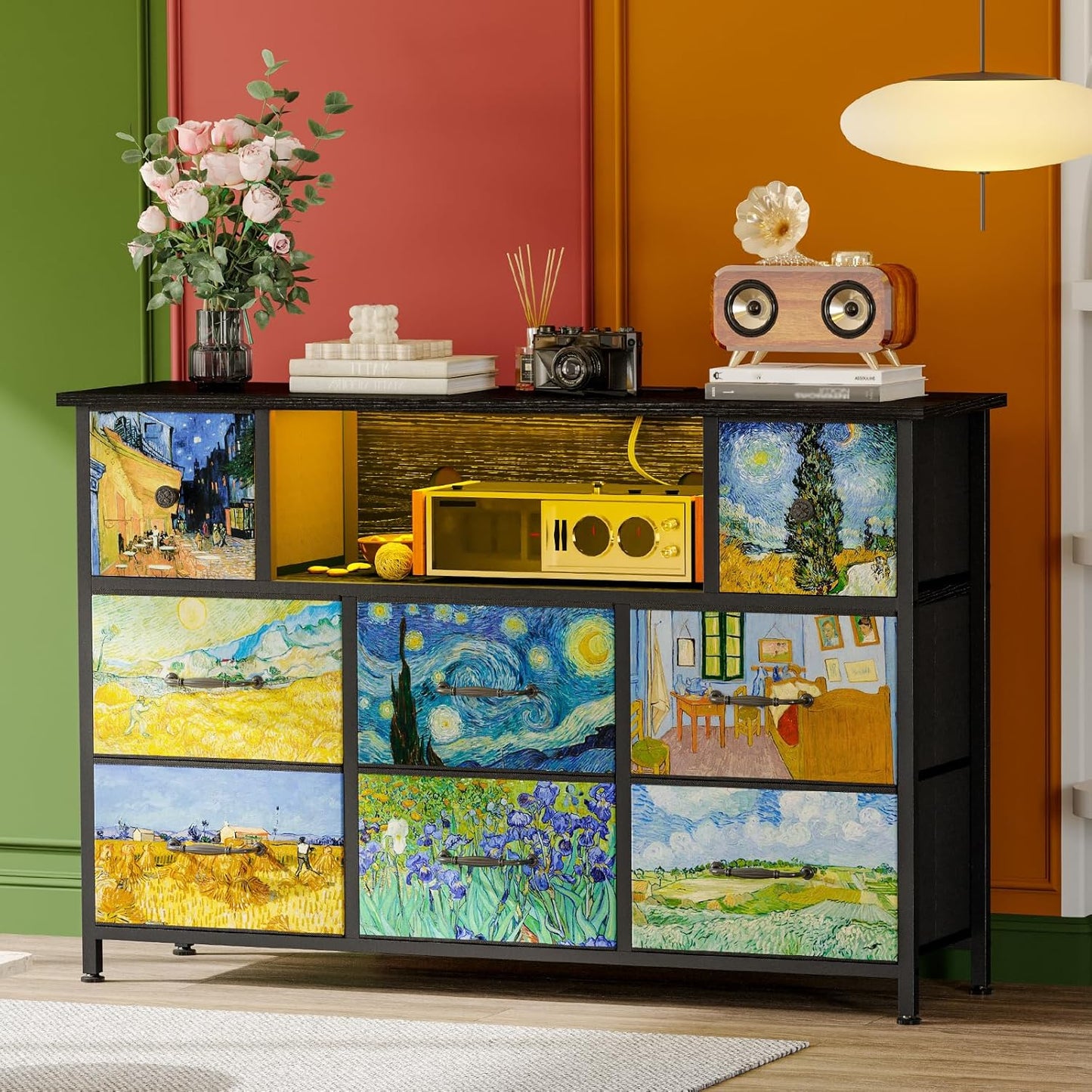 Fixwal Dresser for Kid Bedroom with Power Outlets and LED Lights