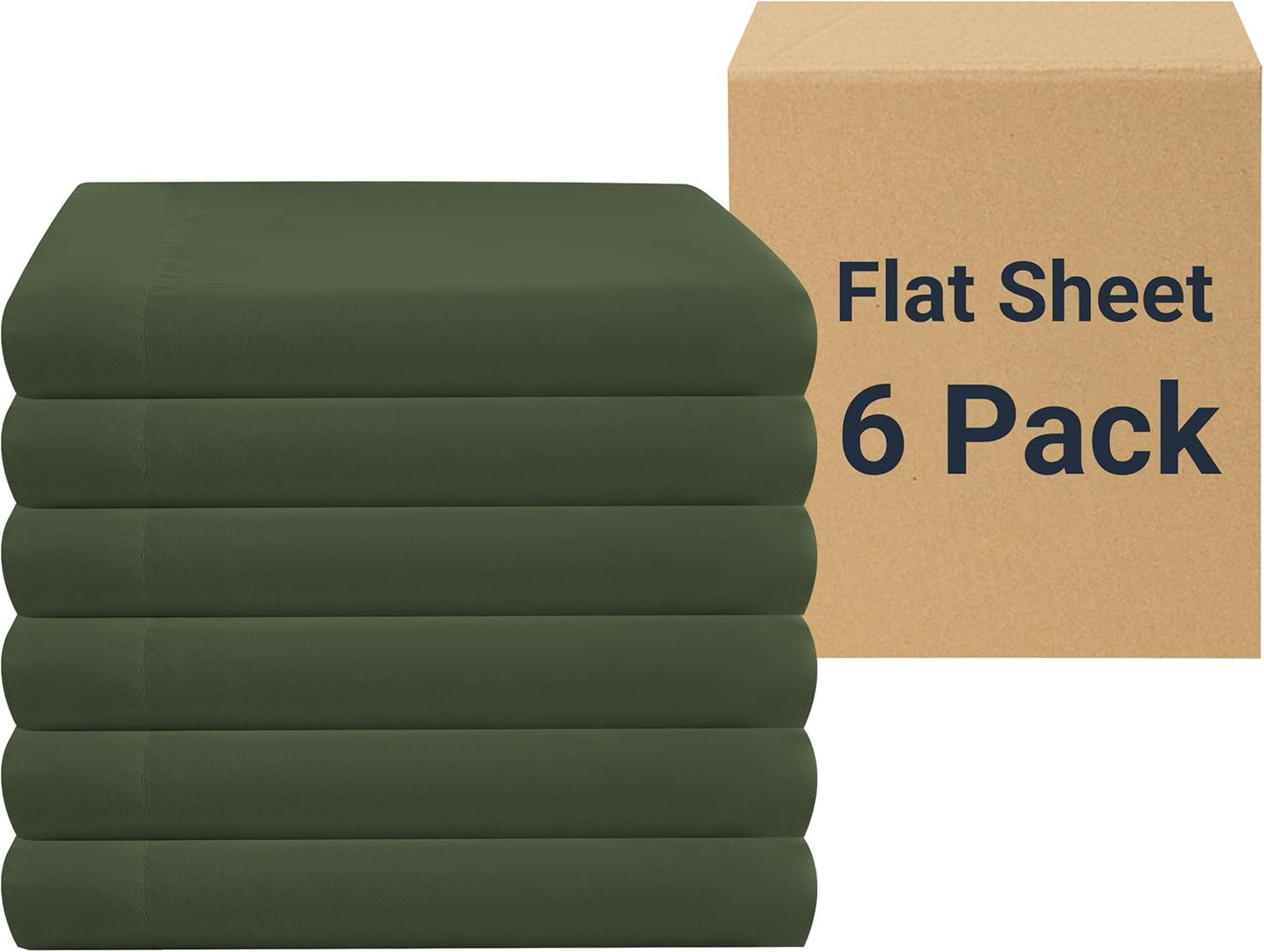 ZPECC King Flat Sheet 6 Pack - Durable Olive Green Microfiber