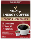 Energy Dark Roast Coffee Pods 64 Ct - Vitamin Boost & Focus