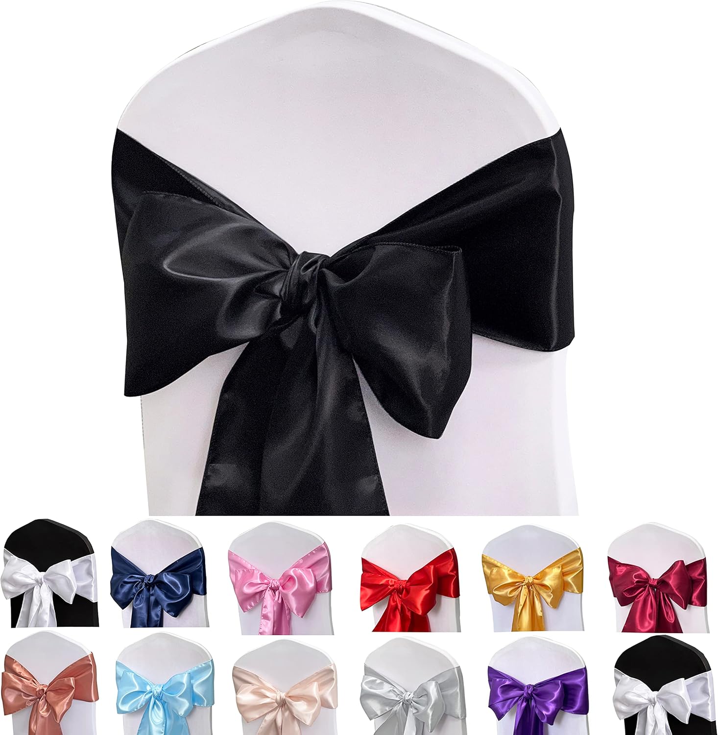 Satin Chair Sashes Bows for Weddings and Events - 50PCS Set