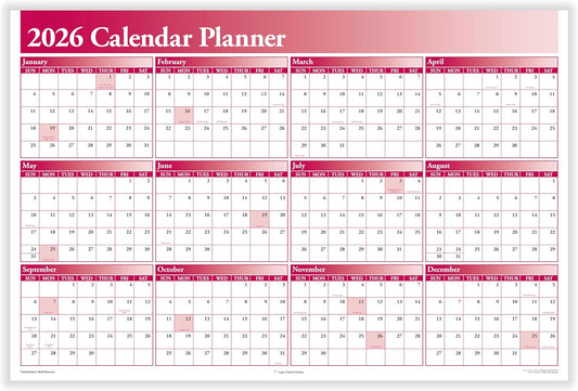 2026 Full Calendar Planner - 36in x 24in Burgundy for Planning