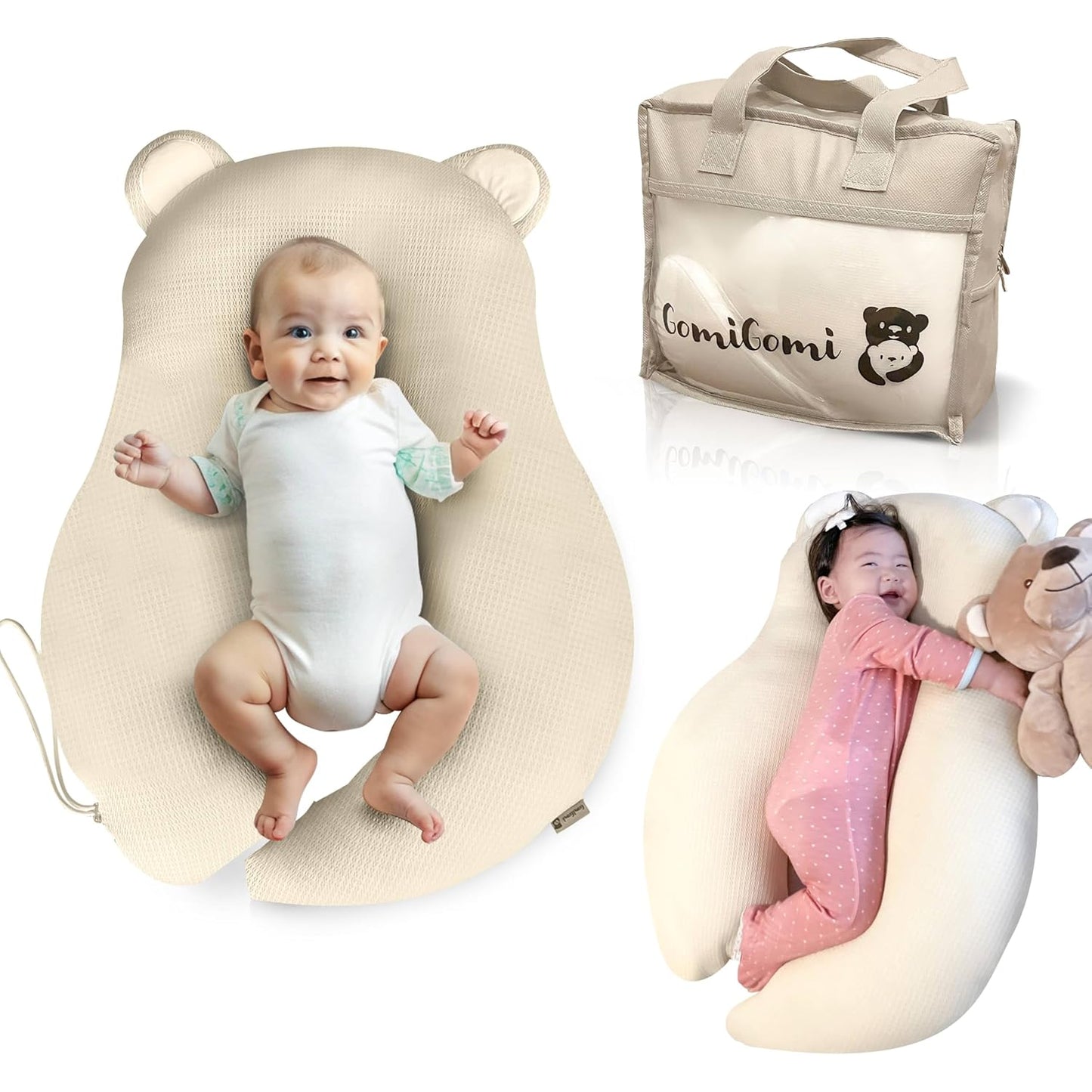 3-in-1 Baby Pillow: Anti-Roll, Nursing, Tummy Time, Breathable 3D Mesh - Gomigomi