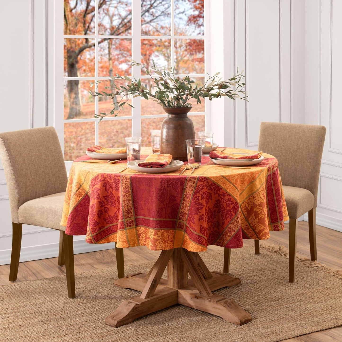 Elrene Home Fashions Maplewood Leaf Jacquard Tablecloth for Fall