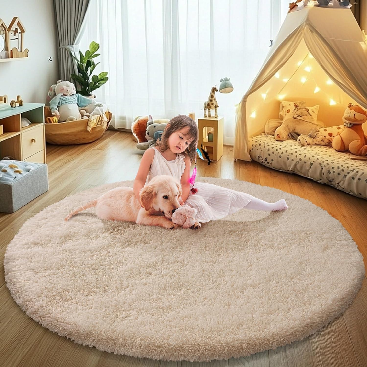 Fluffy Round Area Rugs for Bedroom, 6ftX6ft Shag Circle Rug