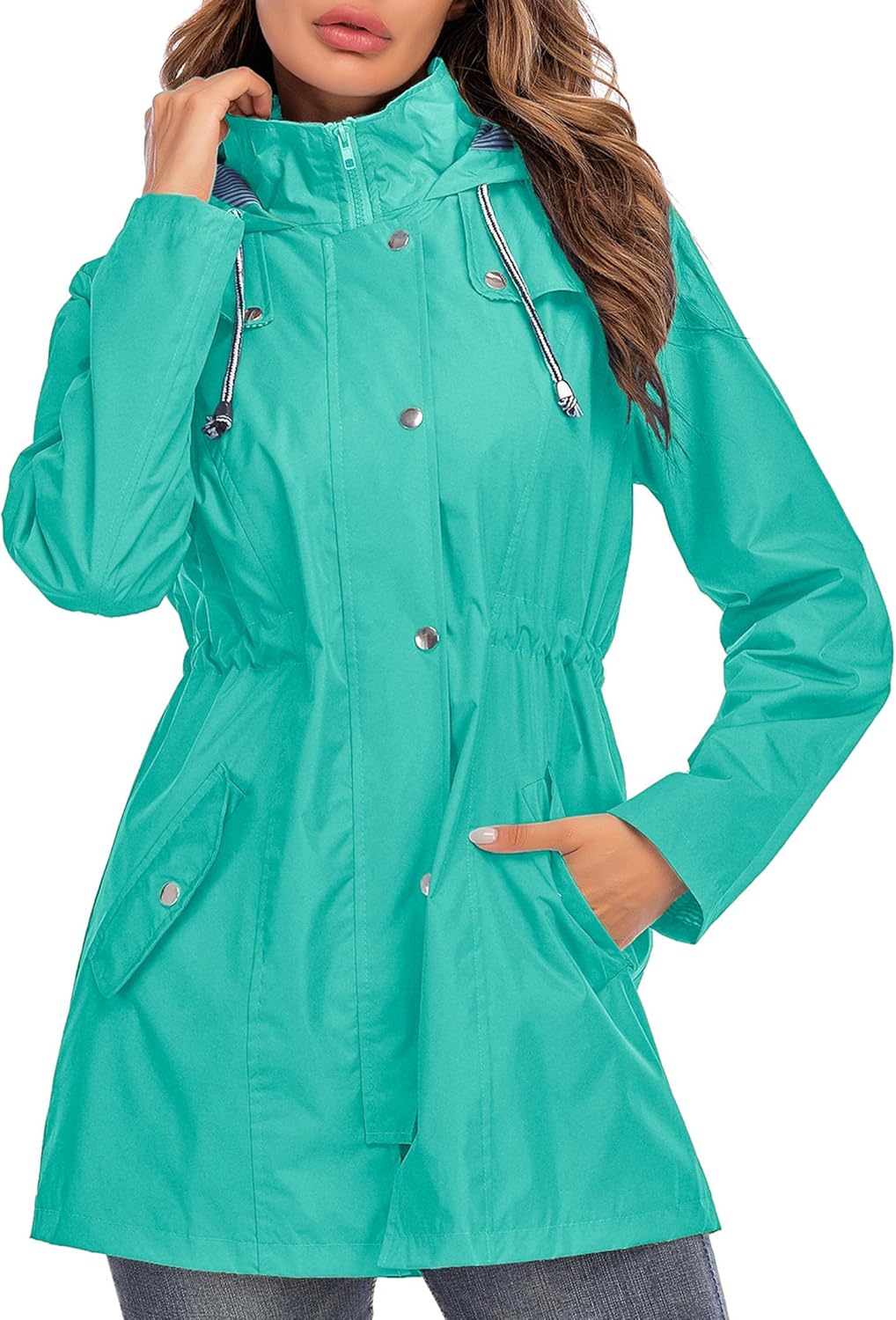 Kikibell Rain Jacket Women Lightweight Waterproof Windbreaker