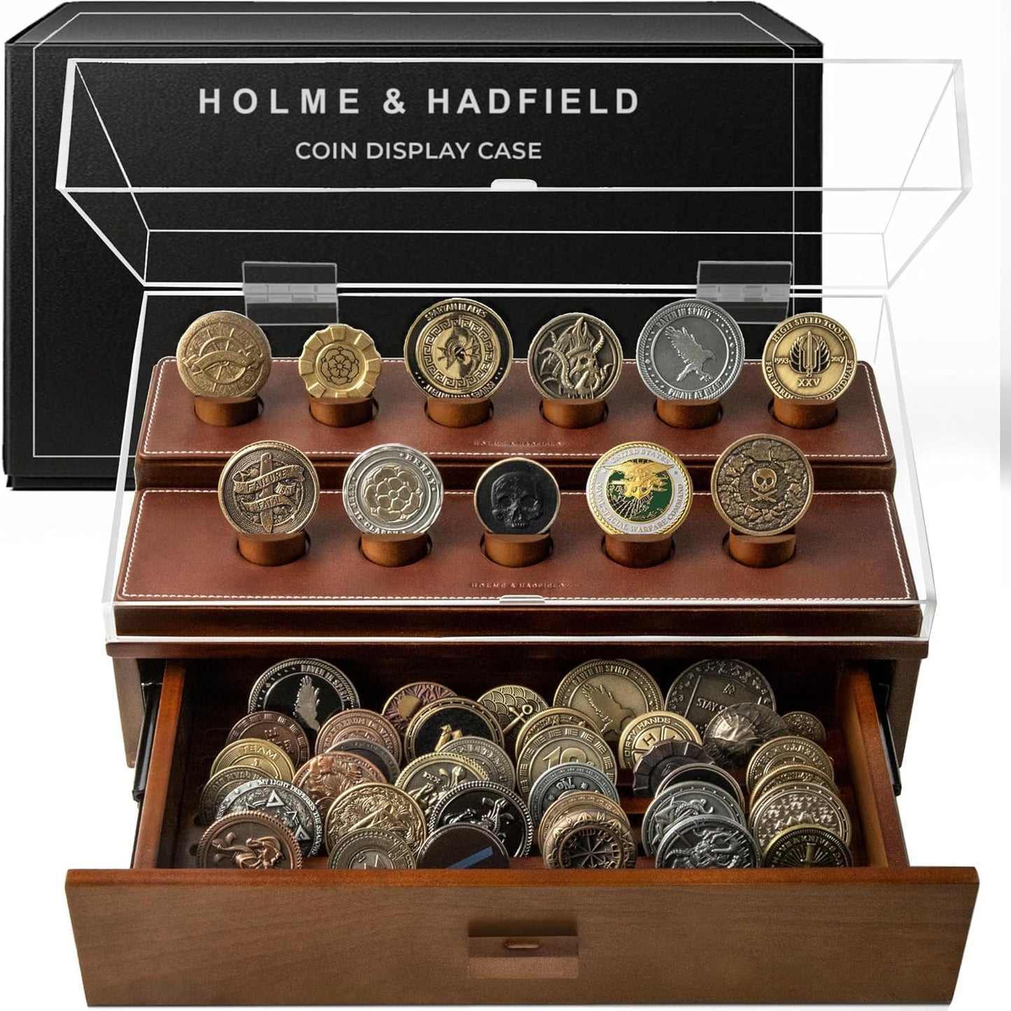Premium Challenge Coin Display Case for Up to 50 Coins