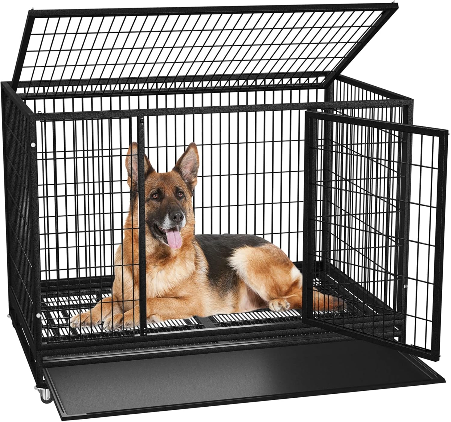 Heavy Duty Wire Dog Crate for Large Dogs with Double Door Access