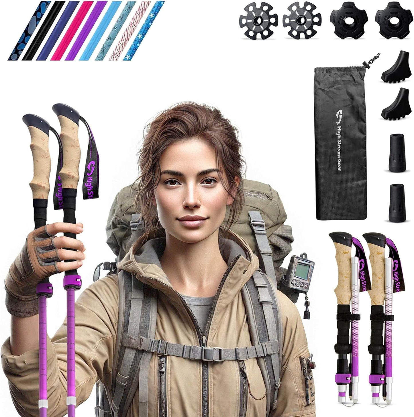 Compact Trekking Poles - Lightweight Foldable Set for Hiking & Travel by High Stream Gear