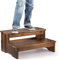 TINAMO 25 in Acacia 2-Step Bed Steps for High Beds - Heavy Duty