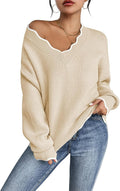 Pink Queen Women's Oversized V Neck Fuzzy Sweater for Style