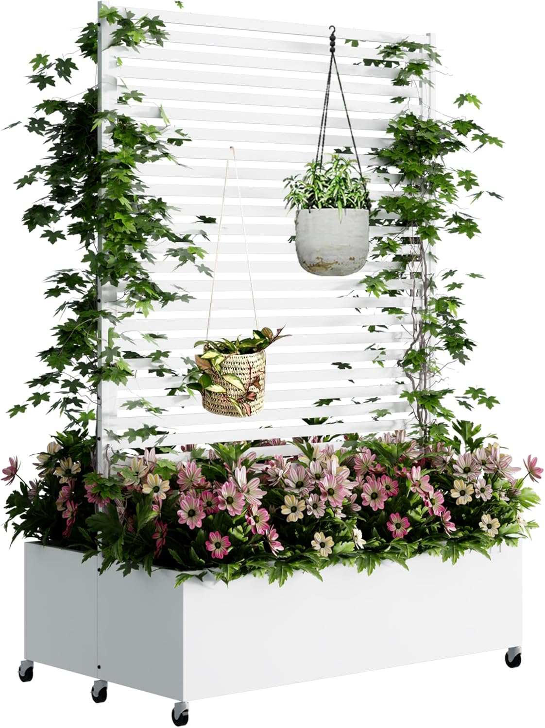 Double Metal Planter Box with Trellis for Outdoor Gardening