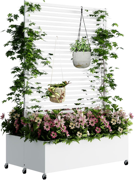 Double Metal Planter Box with Trellis for Outdoor Gardening