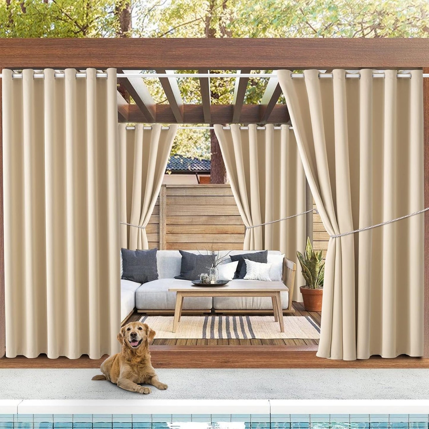 Waterproof Outdoor Curtain Panels for Sunlight Blocking Privacy