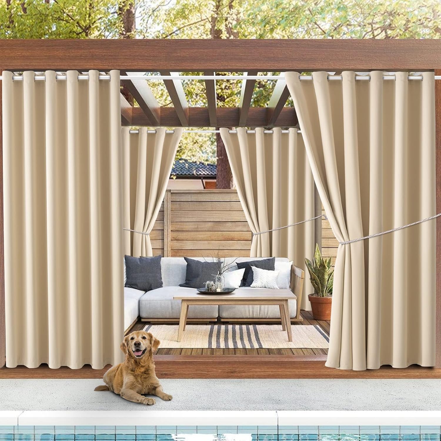 Waterproof Outdoor Curtain Panels for Sunlight Blocking Privacy