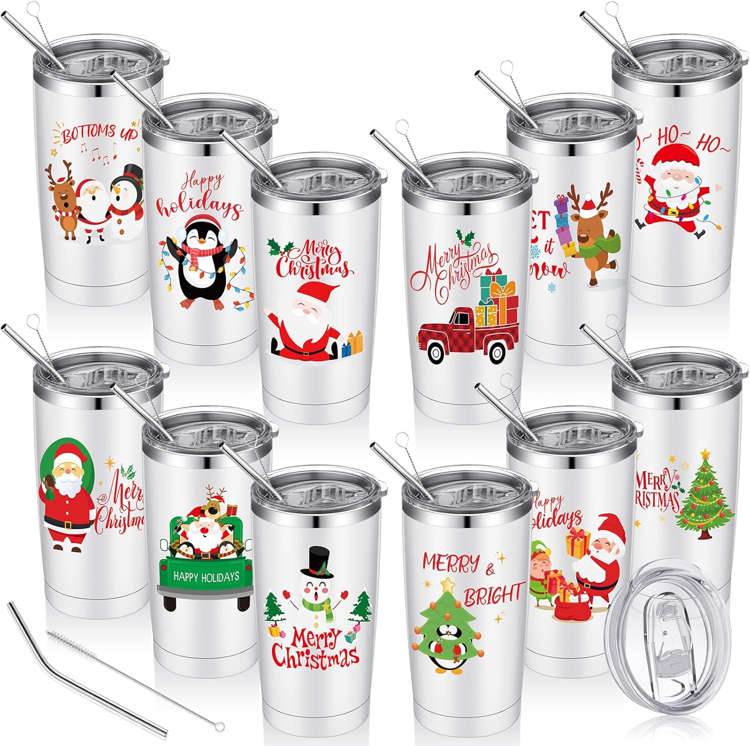 12 Pcs Christmas Tumblers for Holiday Gifts and Parties