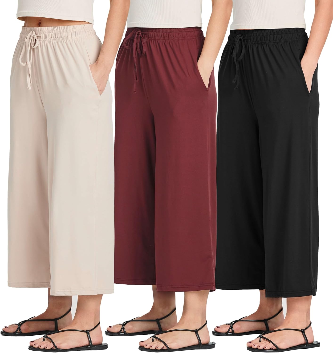 Real Essentials Women's Ultra-Soft Wide Leg Capri Pants 3 Pack