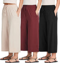 Women's Ultra-Soft Wide Leg Capri Pants 3-Pack - Loose Fit Comfort