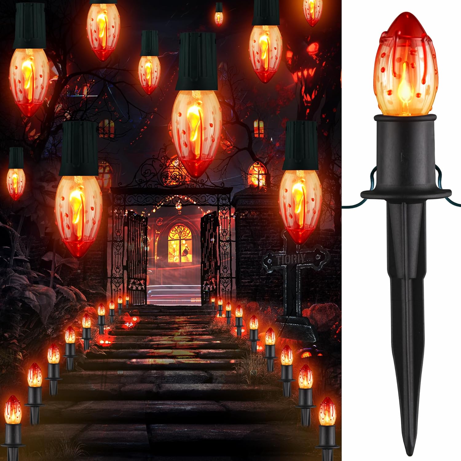 24.2ft Halloween Flame String Lights for Indoor and Outdoor Decor