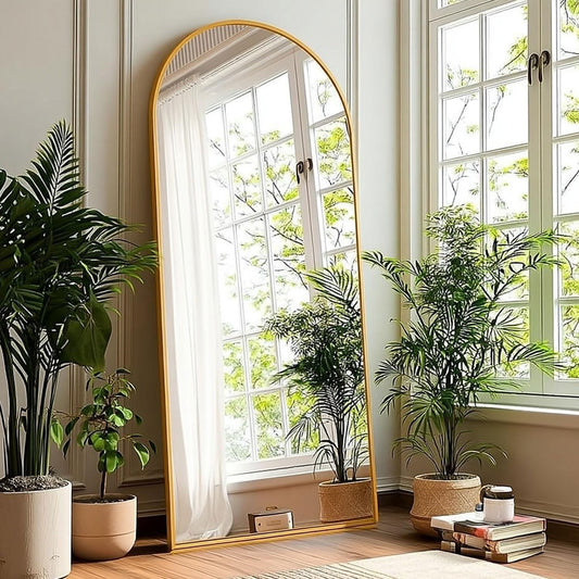 71x27 Inch Arched Floor Mirror - Full Length Gold Standing Decor