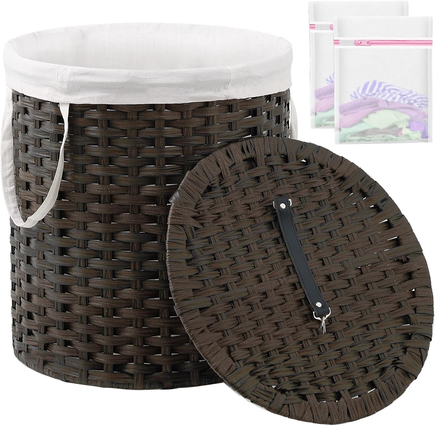 Laundry Hamper with Lid: Handwoven Rattan Basket for Storage