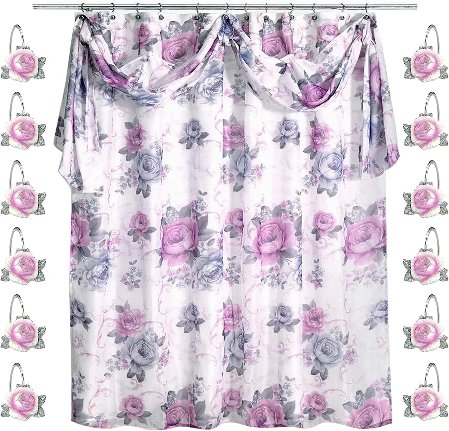 Zahari Home 13pc Michelle Bathroom Shower Curtain Set for Elegance