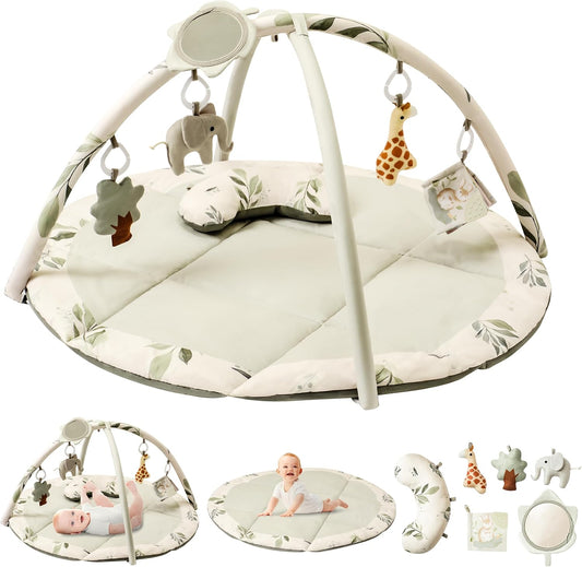 Fortella Sage Green Baby Play Gym: 5 Toys, Soft Pillow, Large Sensory Playmat