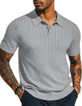 Mens Knit Polo Shirt for Men - Short Sleeve Hollow Out Texture Polo