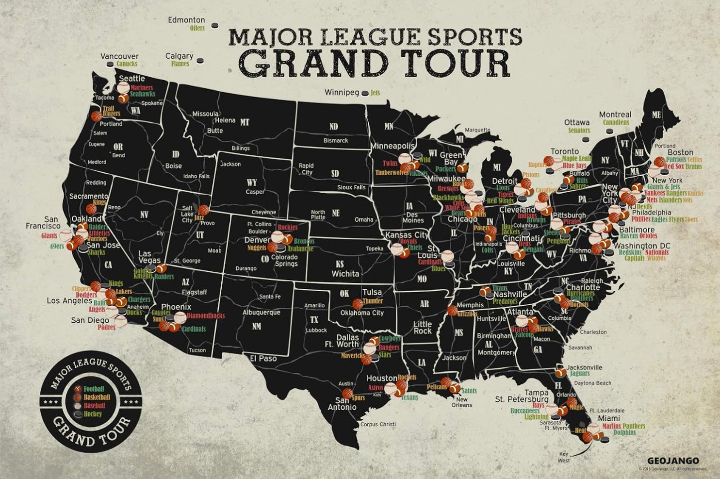 Grand Tour Stadium Map for Major League Sports Fans and Coaches