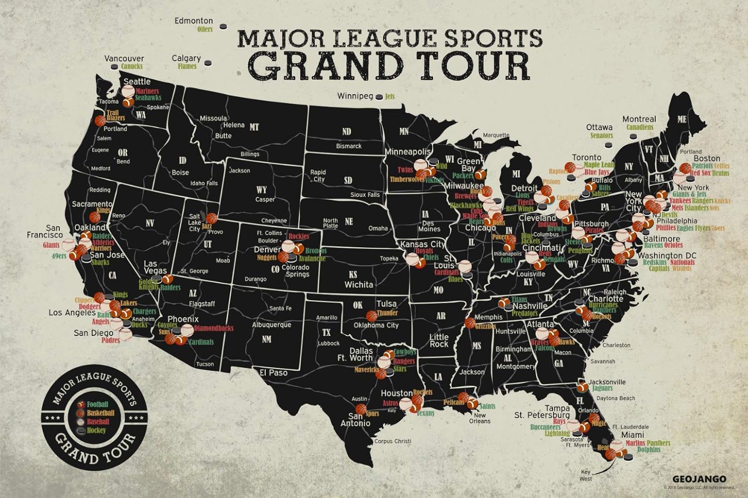 Grand Tour Stadium Map for Major League Sports Fans and Coaches