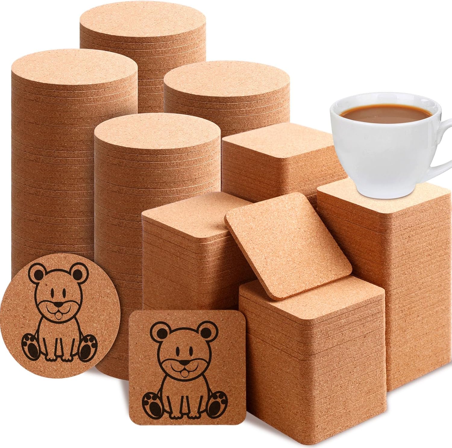 Cork Coasters for Drinks - 300 Pcs Absorbent Trivets 4 Inch