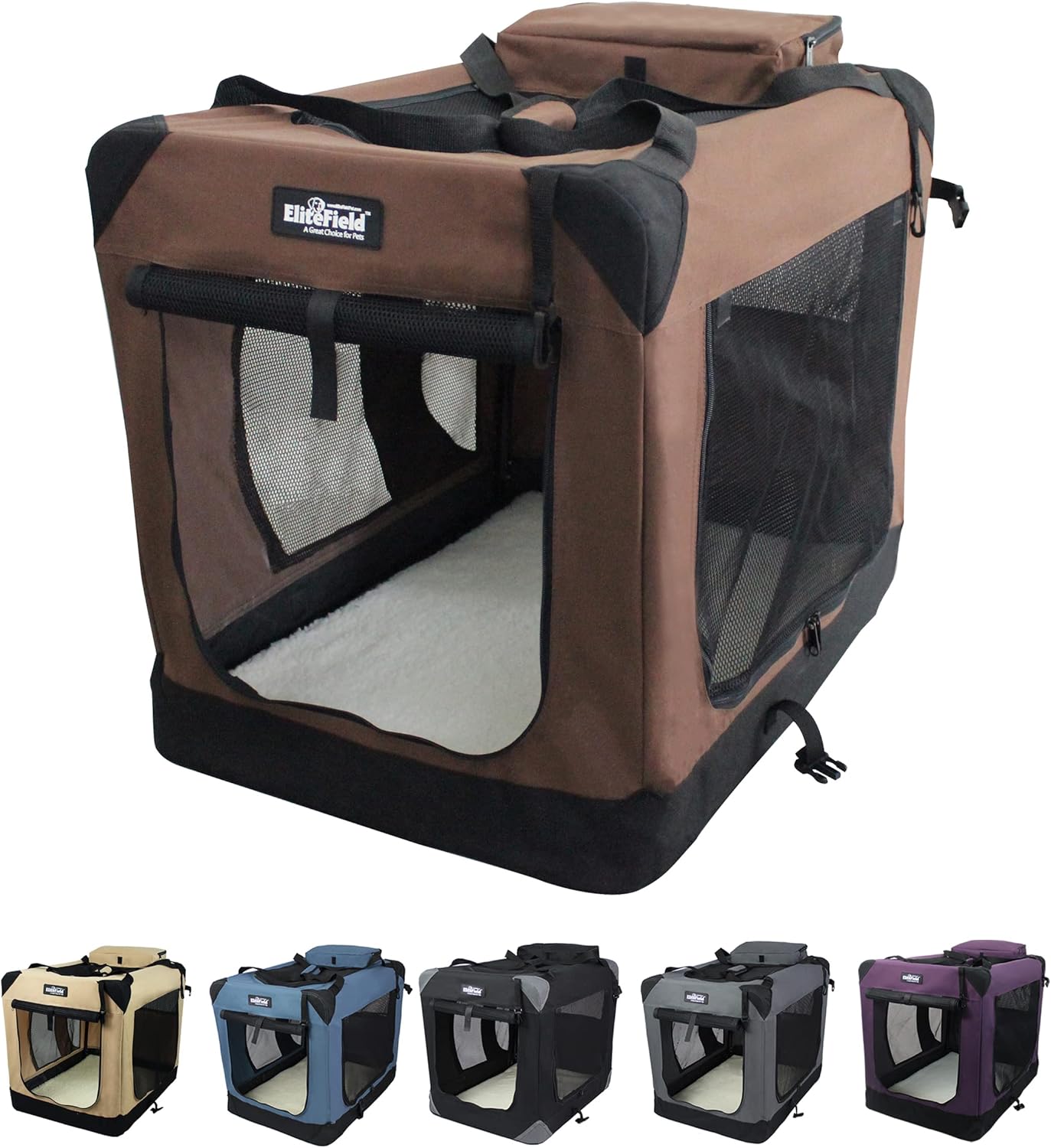 EliteField 3-Door Folding Soft Dog Crate for Indoor & Outdoor Use