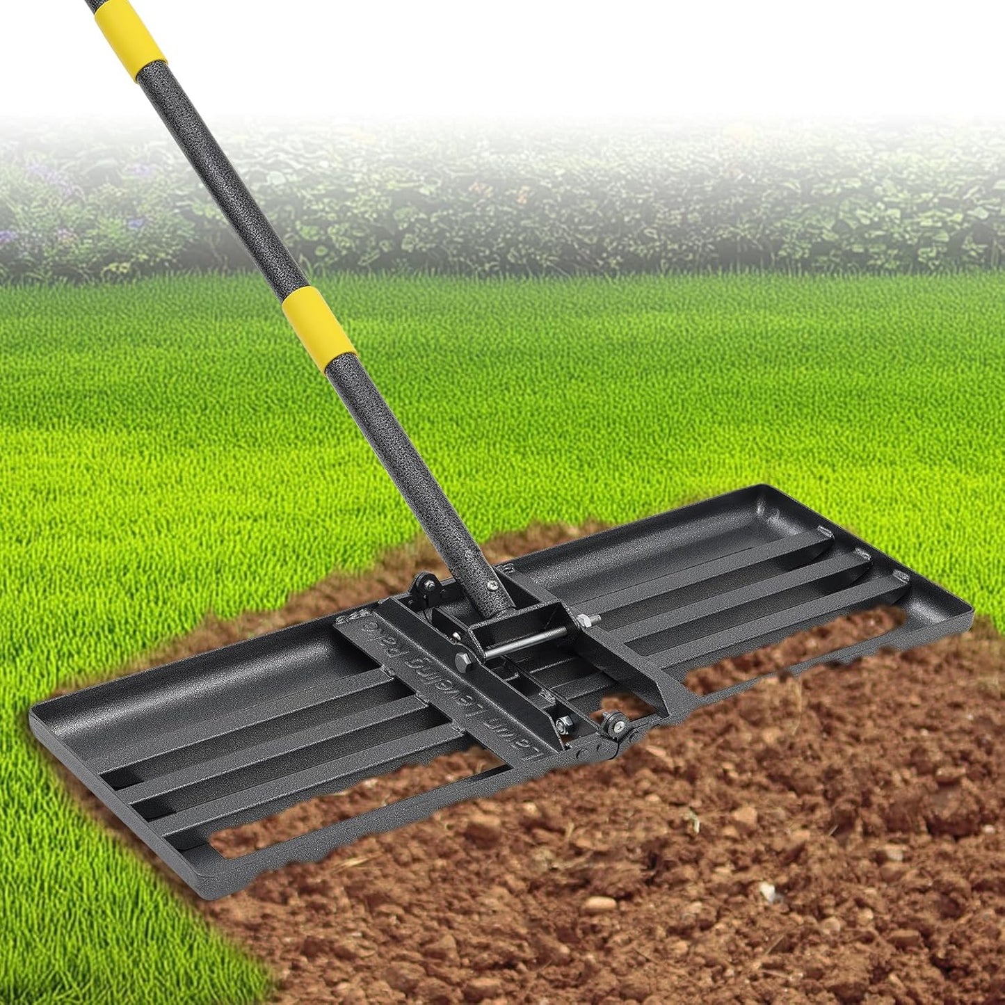 Heavy Duty Lawn Leveling Rake with Adjustable Handle for Grading
