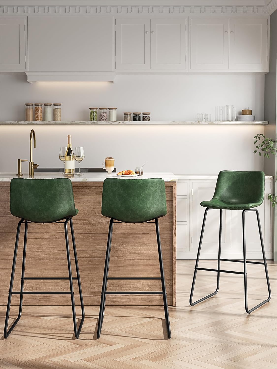 Modern Faux Leather Bar Stools Set of 3 for Kitchen Island